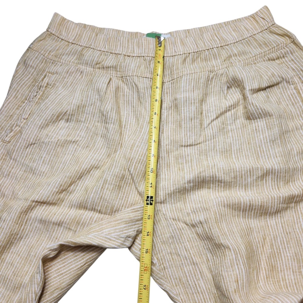 Anthropologie Size Large 100% Linen Yellow Stripe White Embroidered Pants Crop - Picture 10 of 13